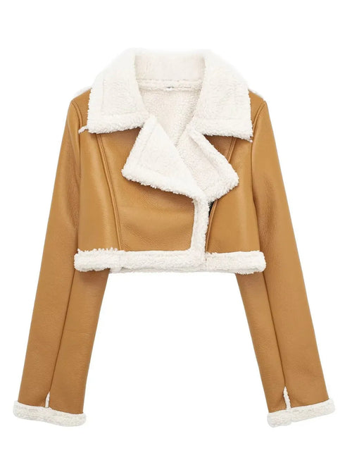 'Josselyn' Faux Fur Cropped Leather Jacket - Celes Fashion